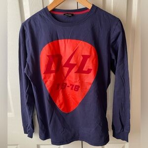 DIESEL Peacoat Blue/Red Guitar Pick Graphic Long Sleeve Crewneck T-Shirt SZ S